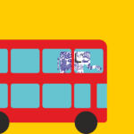The festival elephant on a cartoon double decker bus