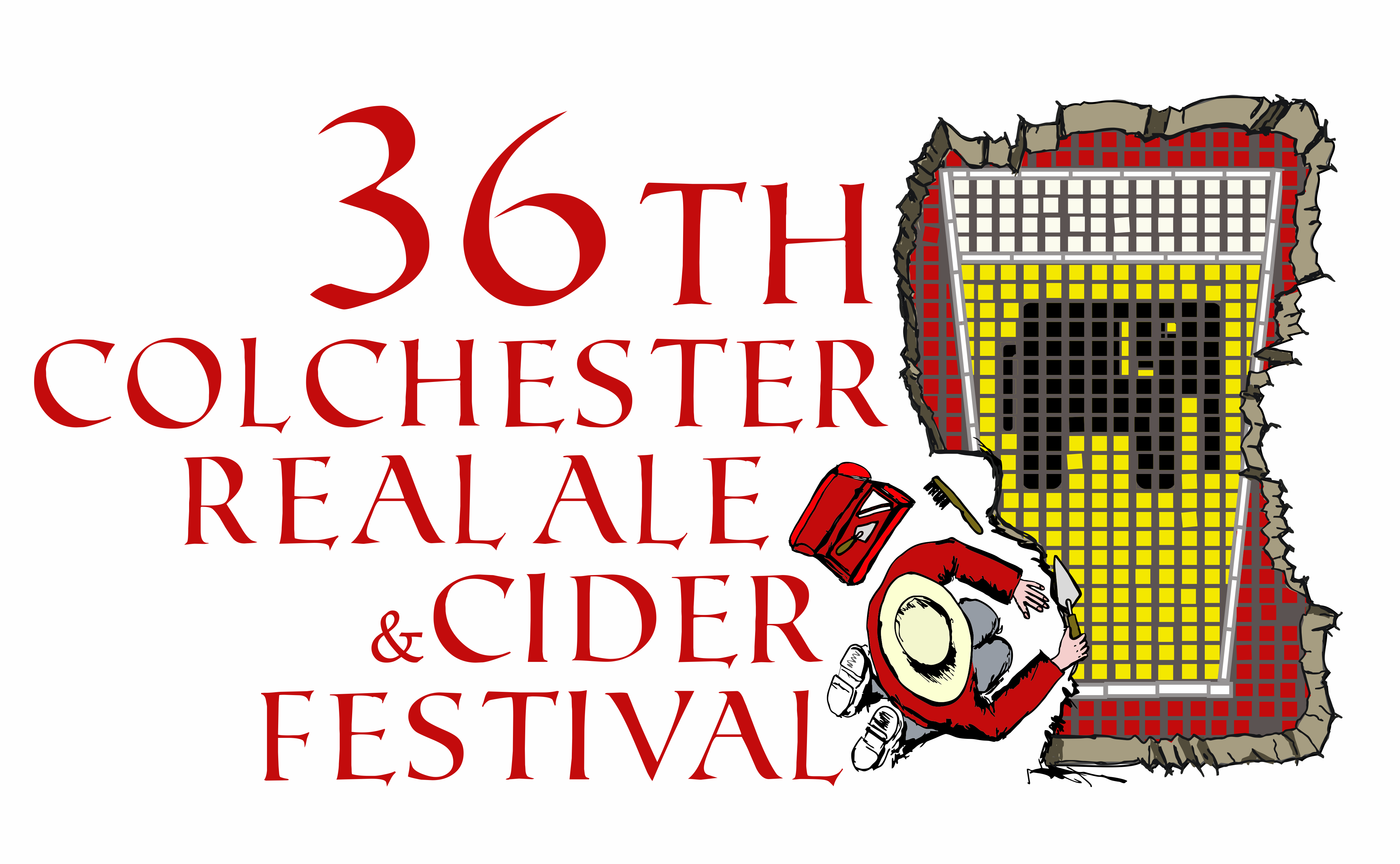 36th Colchester Real Ale and Cider Festival. An archaeologist works on a trench to reveal a mosaic floor which shows a pint glass full of beer with an elephant on the side